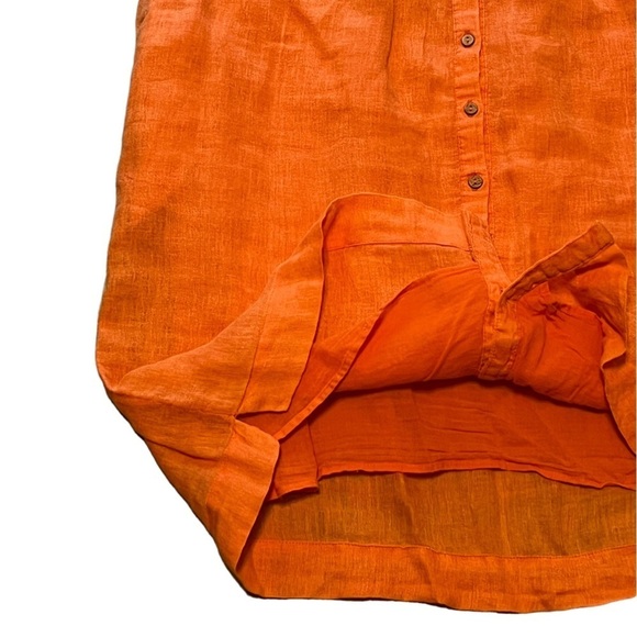 Artisan NY sleeveless button down orange 100% linen dress with pockets - Picture 5 of 11